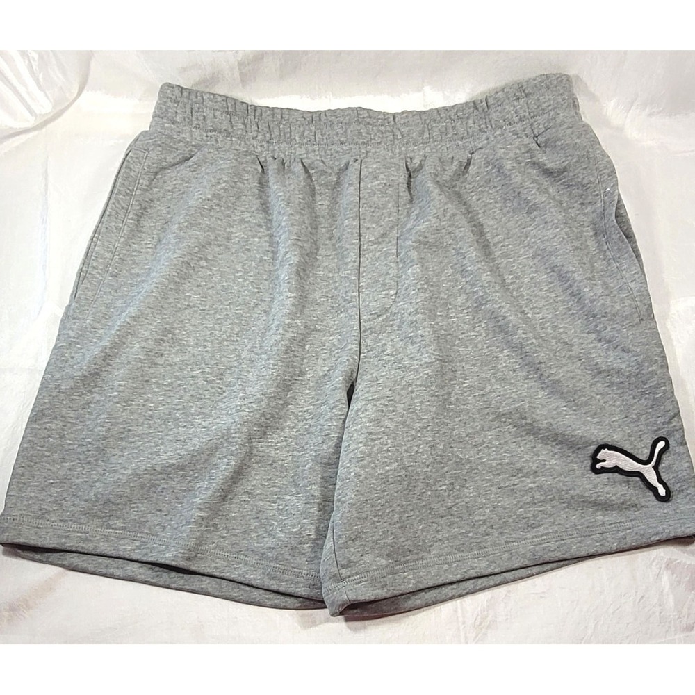 Puma Men's 7" Inseam Fleece Knit Elastic Waist w/ Drawcord Shorts - Gray - Large